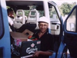 Delivering food packages to needy families